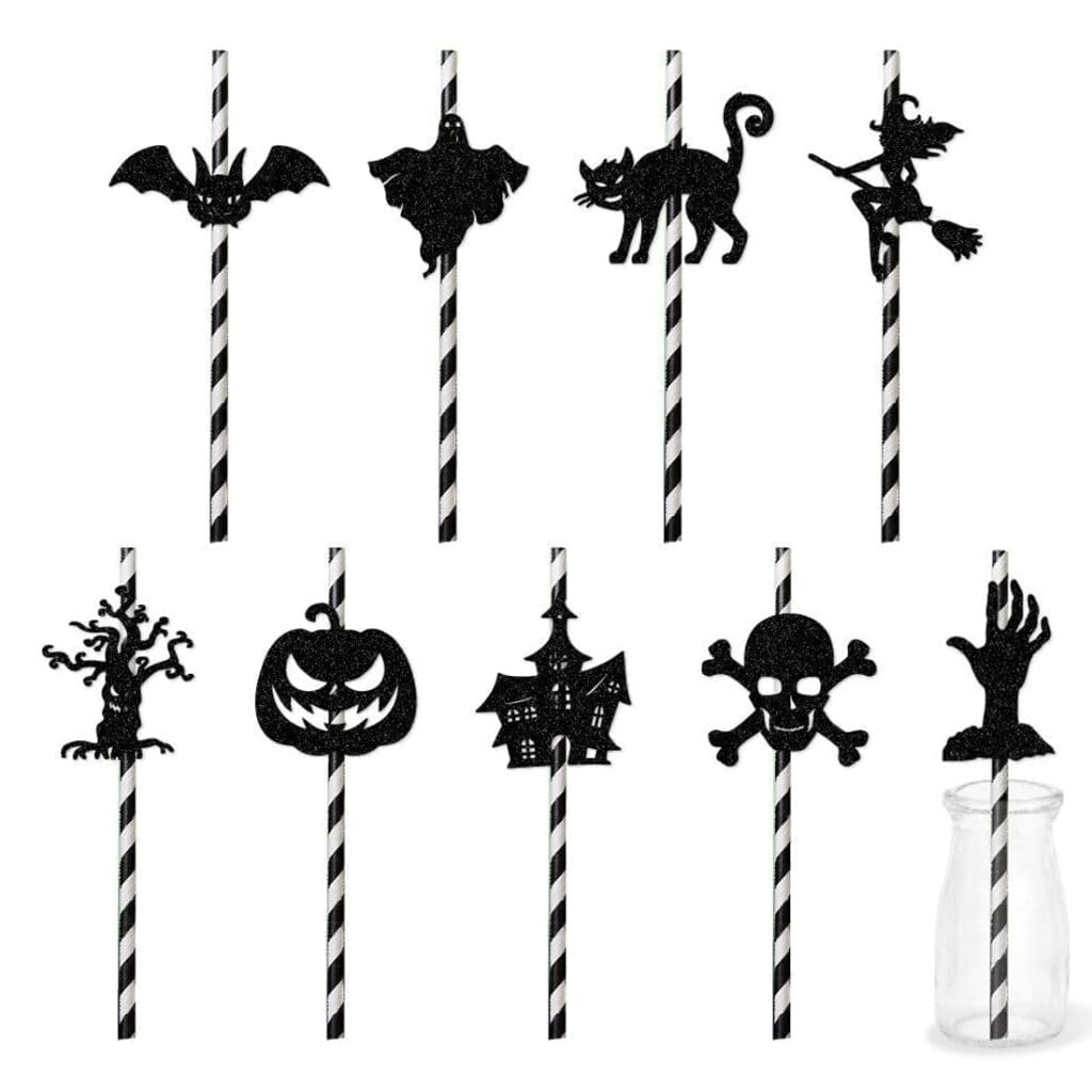 Pailles Halloween Noir Scintillant (x9) Paille Halloween Noir Scintillant (x9) – Image 1